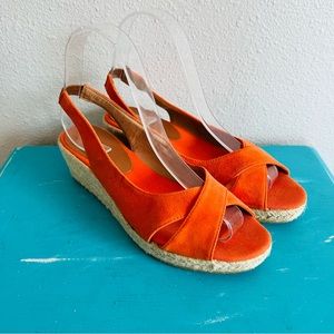 Heyraud Paris Orange Slingback Wedge Espadrille Sandals Size 37